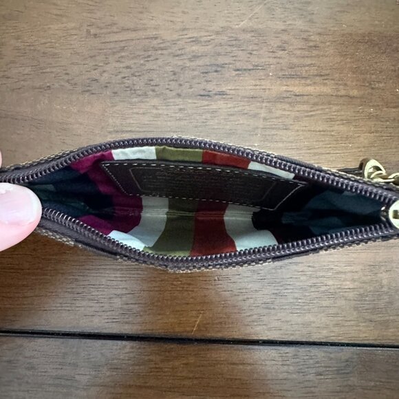 Coach Signature Collection Wristlet Brown C Logo Leather Trim Small Zip Pouch - Picture 6 of 8